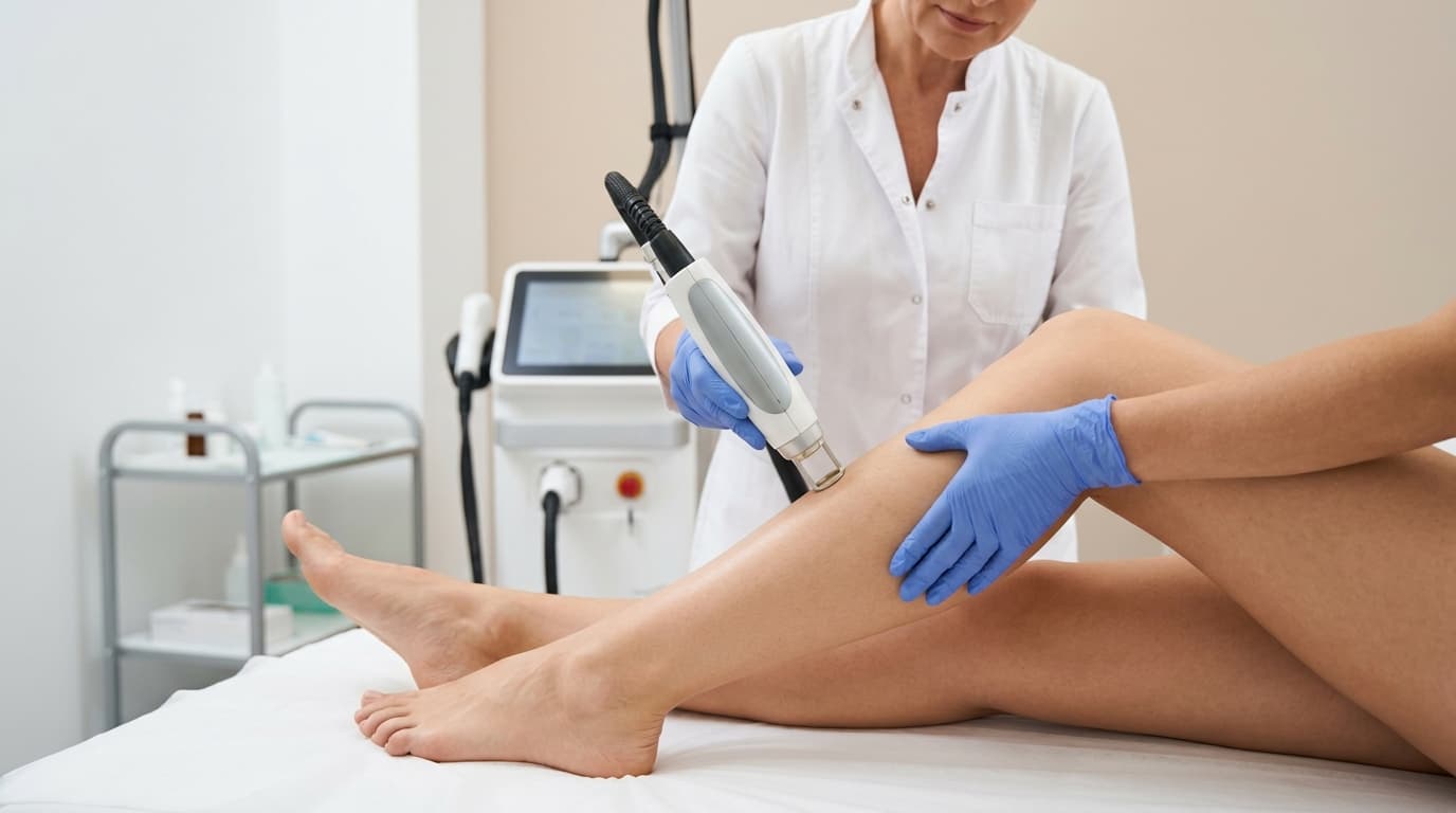 Professionelle Laser-Haarentfernung am Bein im Studio